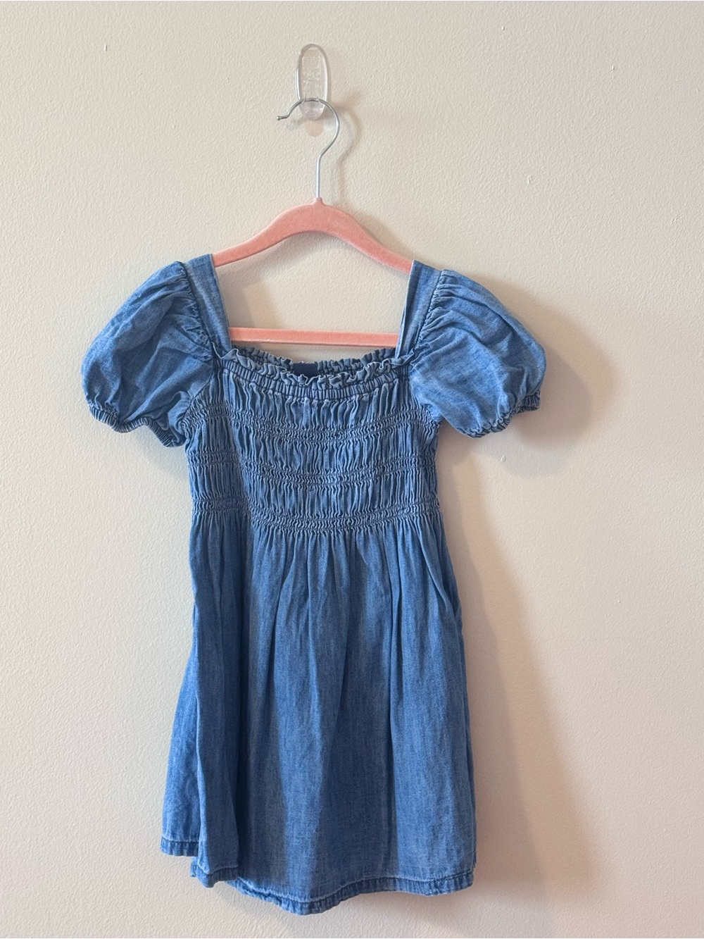 GAP Smocked Denim Puff-Sleeve Kids Dress - Blue